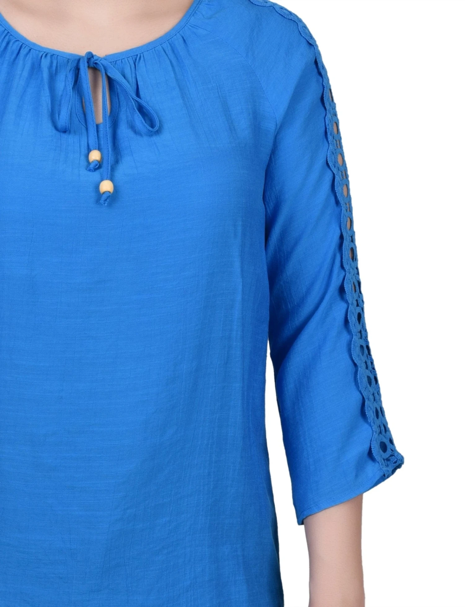 3/4 Sleeve Crochet Detail Blouse with Beaded Neckline 15 3/4 Sleeve Crochet Detail Blouse with Beaded Neckline - Image 15