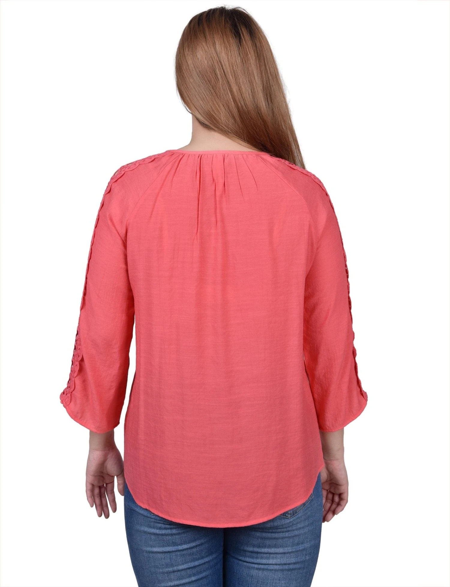 3/4 Sleeve Crochet Detail Blouse with Beaded Neckline 20 3/4 Sleeve Crochet Detail Blouse with Beaded Neckline - Image 20