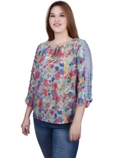 3/4 Sleeve Crochet Detail Blouse with Beaded Neckline 24 3/4 Sleeve Crochet Detail Blouse with Beaded Neckline -Dressbarn Store ny collection 34 sleeve crochet detail blouse 637317