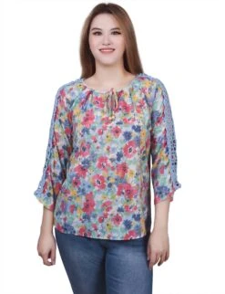 3/4 Sleeve Crochet Detail Blouse with Beaded Neckline 23 3/4 Sleeve Crochet Detail Blouse with Beaded Neckline -Dressbarn Store ny collection 34 sleeve crochet detail blouse 820239