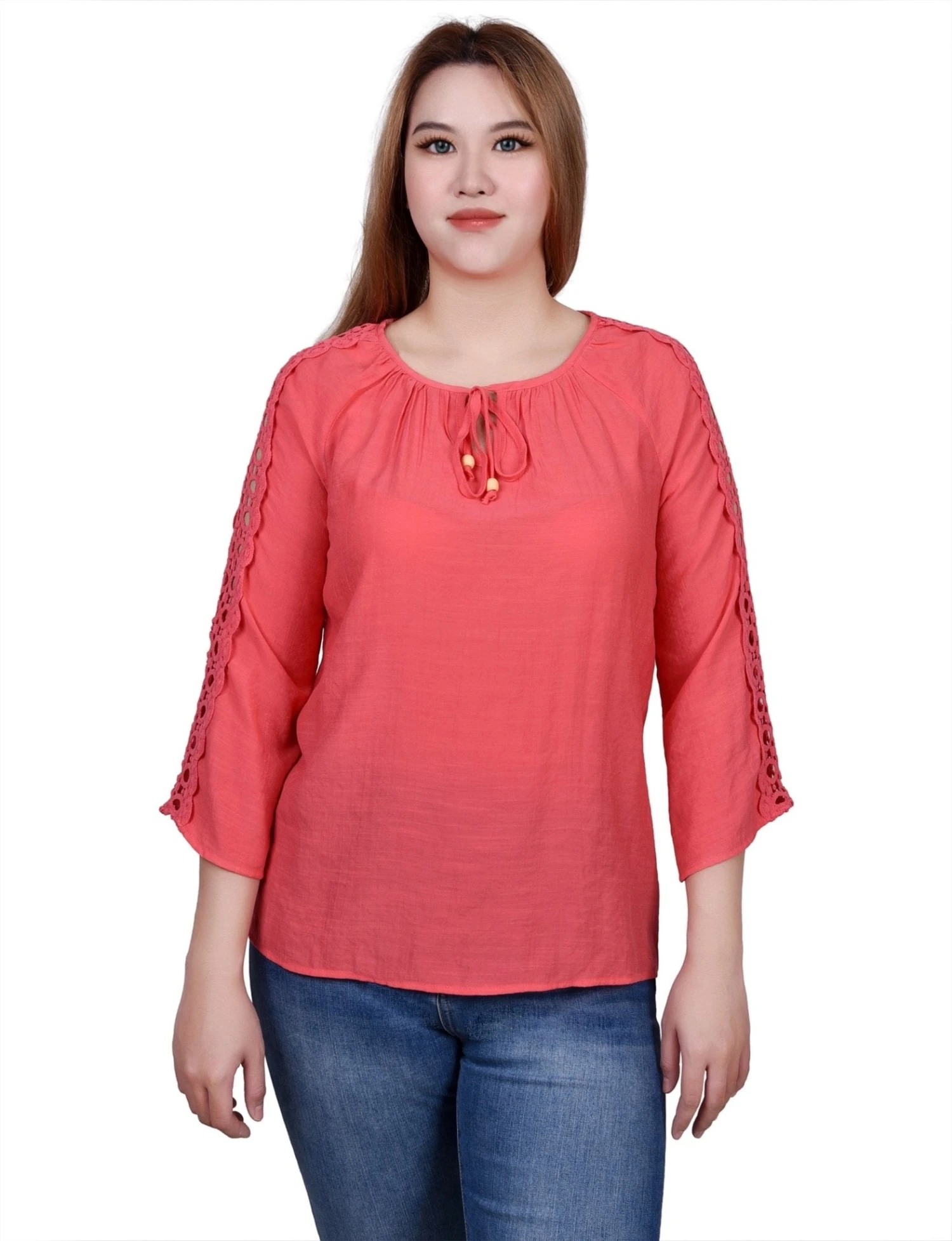 3/4 Sleeve Crochet Detail Blouse with Beaded Neckline 17 3/4 Sleeve Crochet Detail Blouse with Beaded Neckline - Image 17