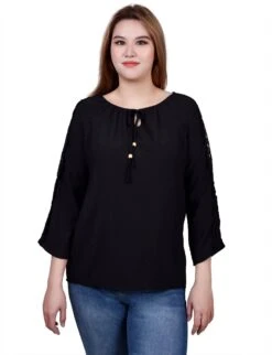 3/4 Sleeve Crochet Detail Blouse with Beaded Neckline 27 3/4 Sleeve Crochet Detail Blouse with Beaded Neckline -Dressbarn Store ny collection 34 sleeve crochet detail blouse 959285