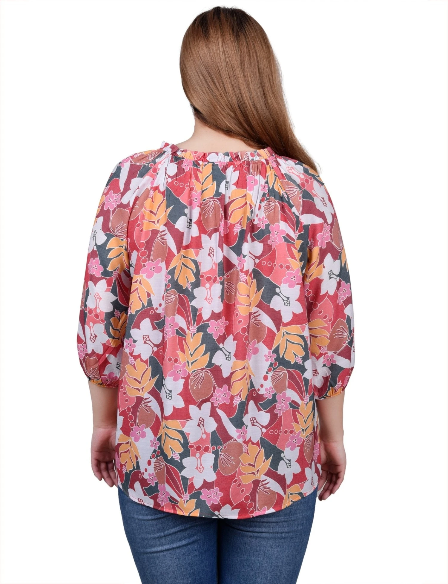 Petite 3/4 Sleeve Drawstring Neck Blouse in Rayon Slub 8 Petite 3/4 Sleeve Drawstring Neck Blouse in Rayon Slub - Image 8