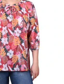 Petite 3/4 Sleeve Drawstring Neck Blouse in Rayon Slub 14 Petite 3/4 Sleeve Drawstring Neck Blouse in Rayon Slub -Dressbarn Store ny collection 34 sleeve drawstring neck blouse petite 708172