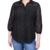 Petite Foiled Jacquard Chiffon Blouse - Elegant 3/4 Sleeve Evening Top