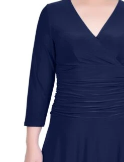 Petite 3/4 Sleeve Ruched-Waist Midi Dress - Slimming Jersey Knit -Dressbarn Store ny collection 34 sleeve rouched waist dress petite 433178