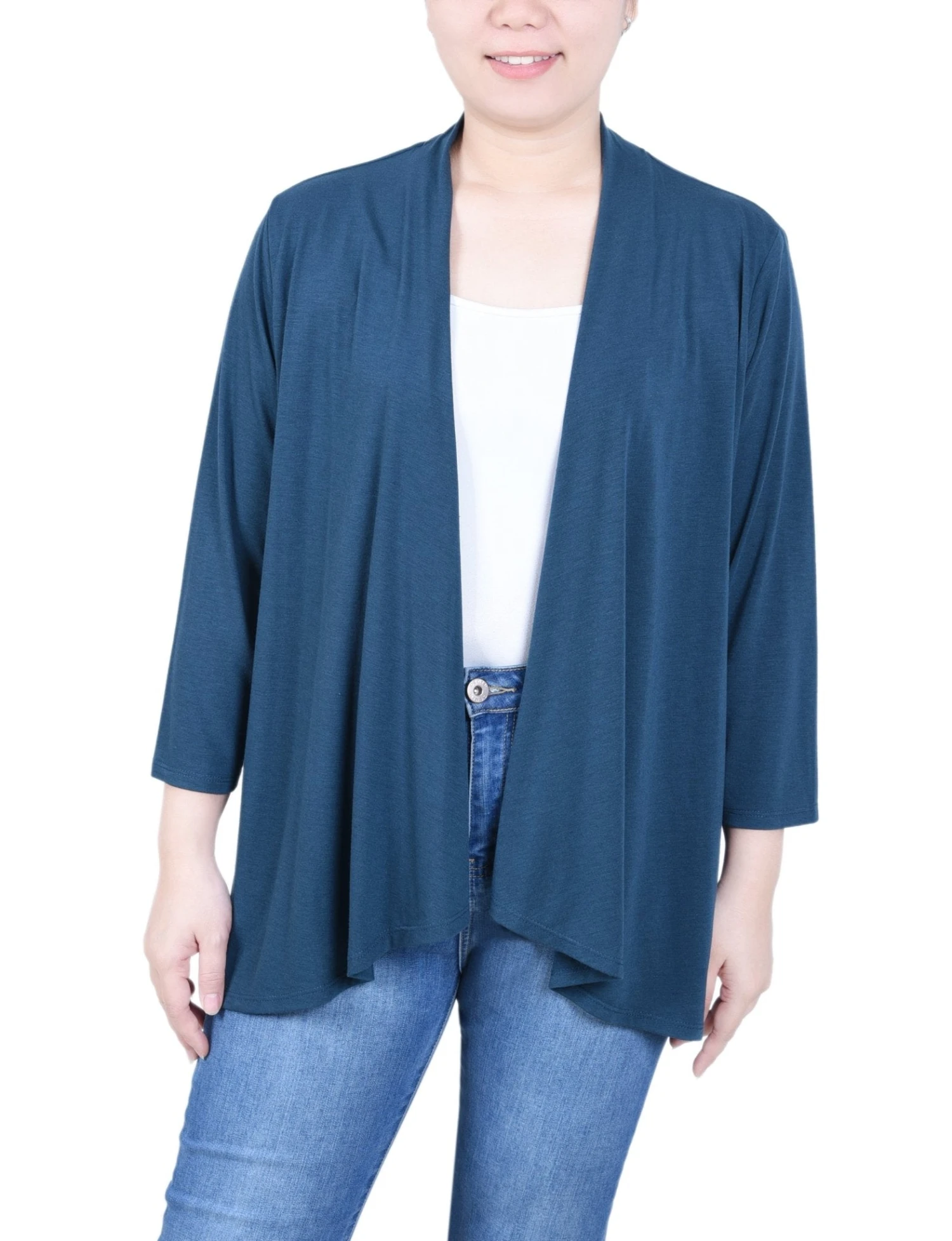 Petite 3/4 Length Sleeve Open Front Jersey Cardigan 5 Petite 3/4 Length Sleeve Open Front Jersey Cardigan - Image 5
