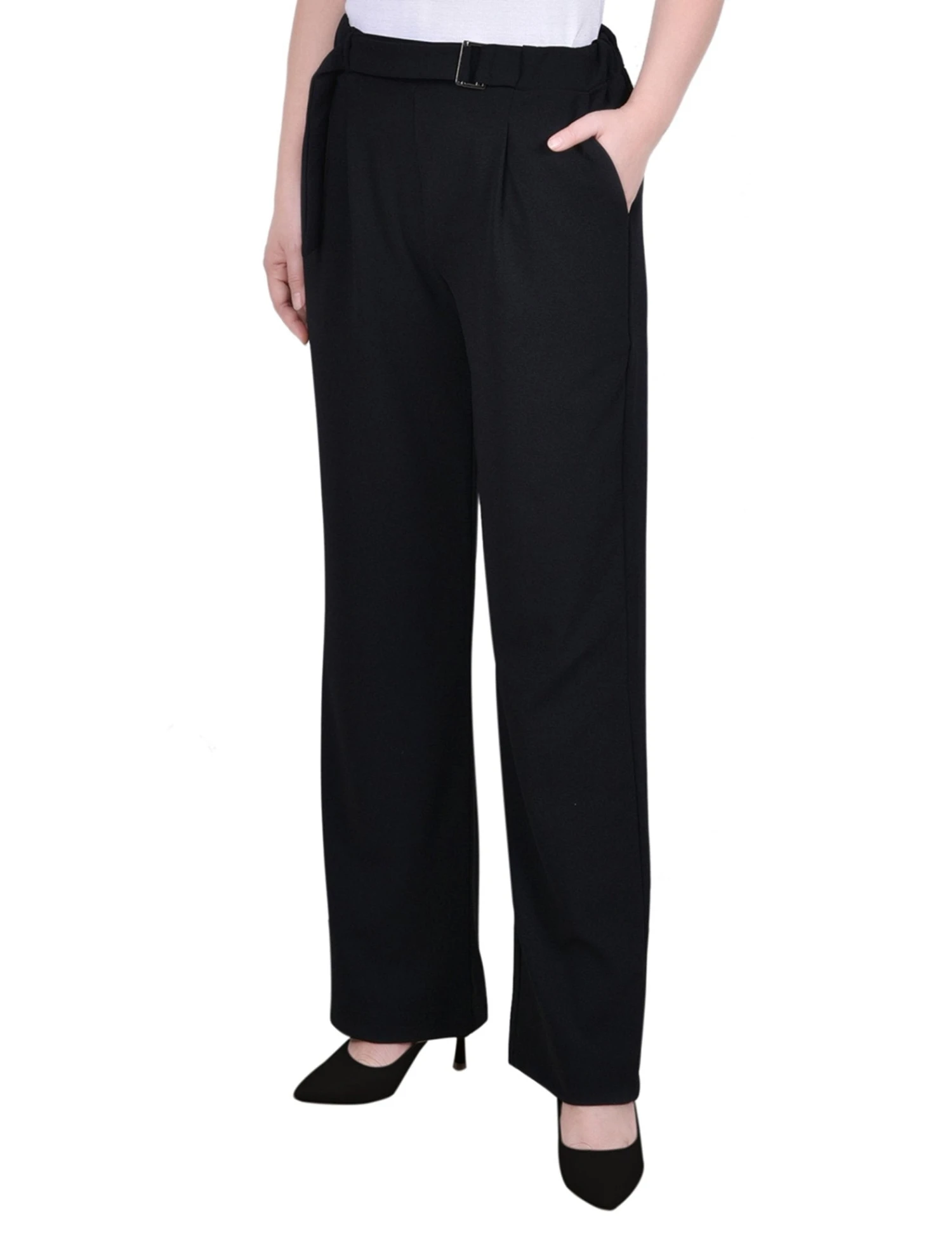 NY Collection Petite Belted Scuba Crepe Relaxed Fit Pants 2 NY Collection Petite Belted Scuba Crepe Relaxed Fit Pants - Image 2