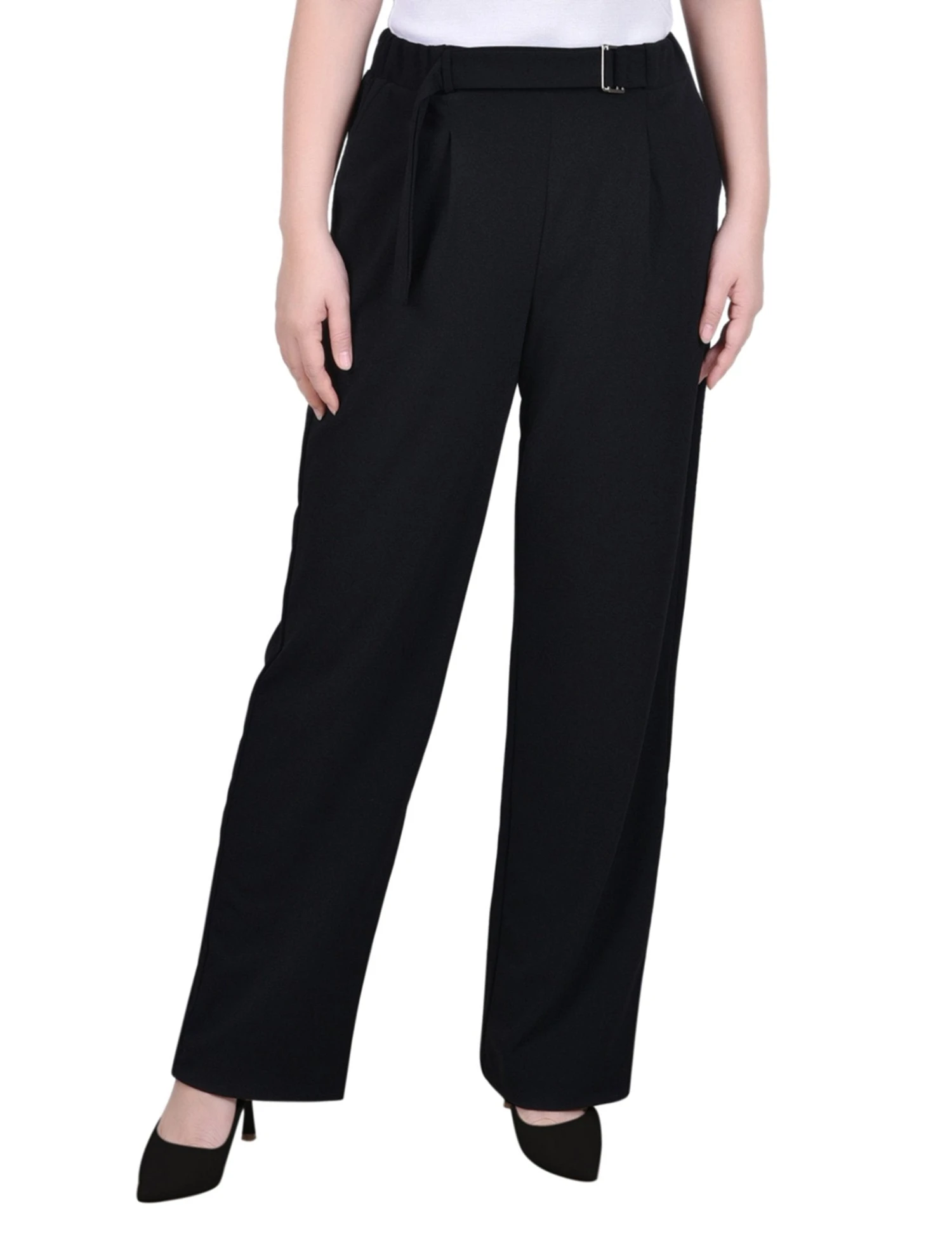 NY Collection Petite Belted Scuba Crepe Relaxed Fit Pants 1 NY Collection Petite Belted Scuba Crepe Relaxed Fit Pants