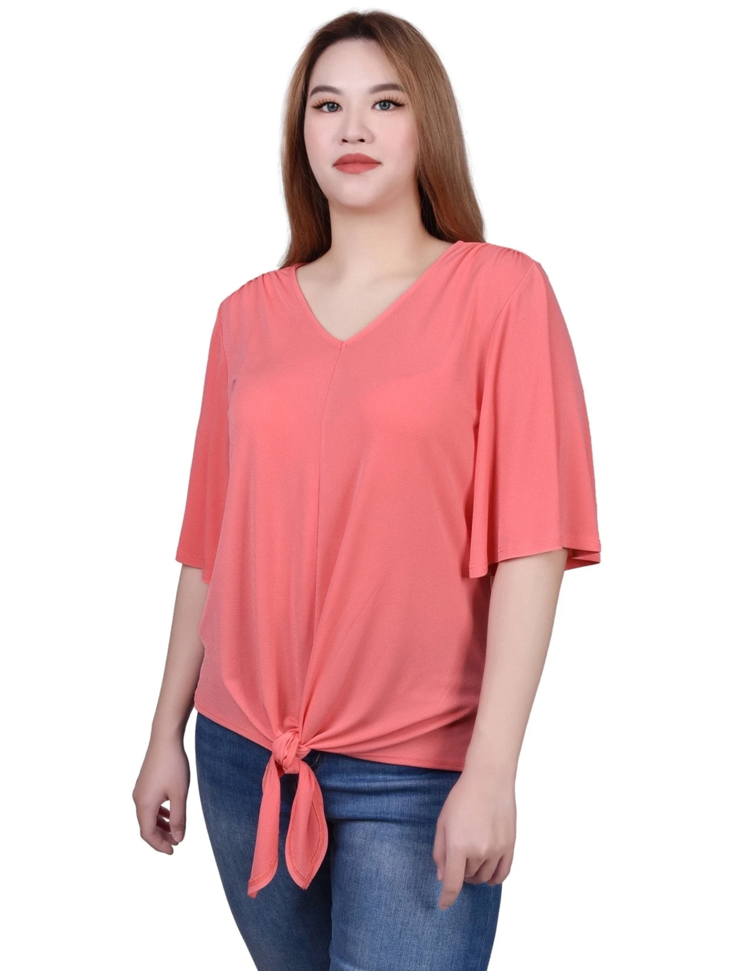 NY Collection Elbow Sleeve Tie-Front Top 10 NY Collection Elbow Sleeve Tie-Front Top - Image 10