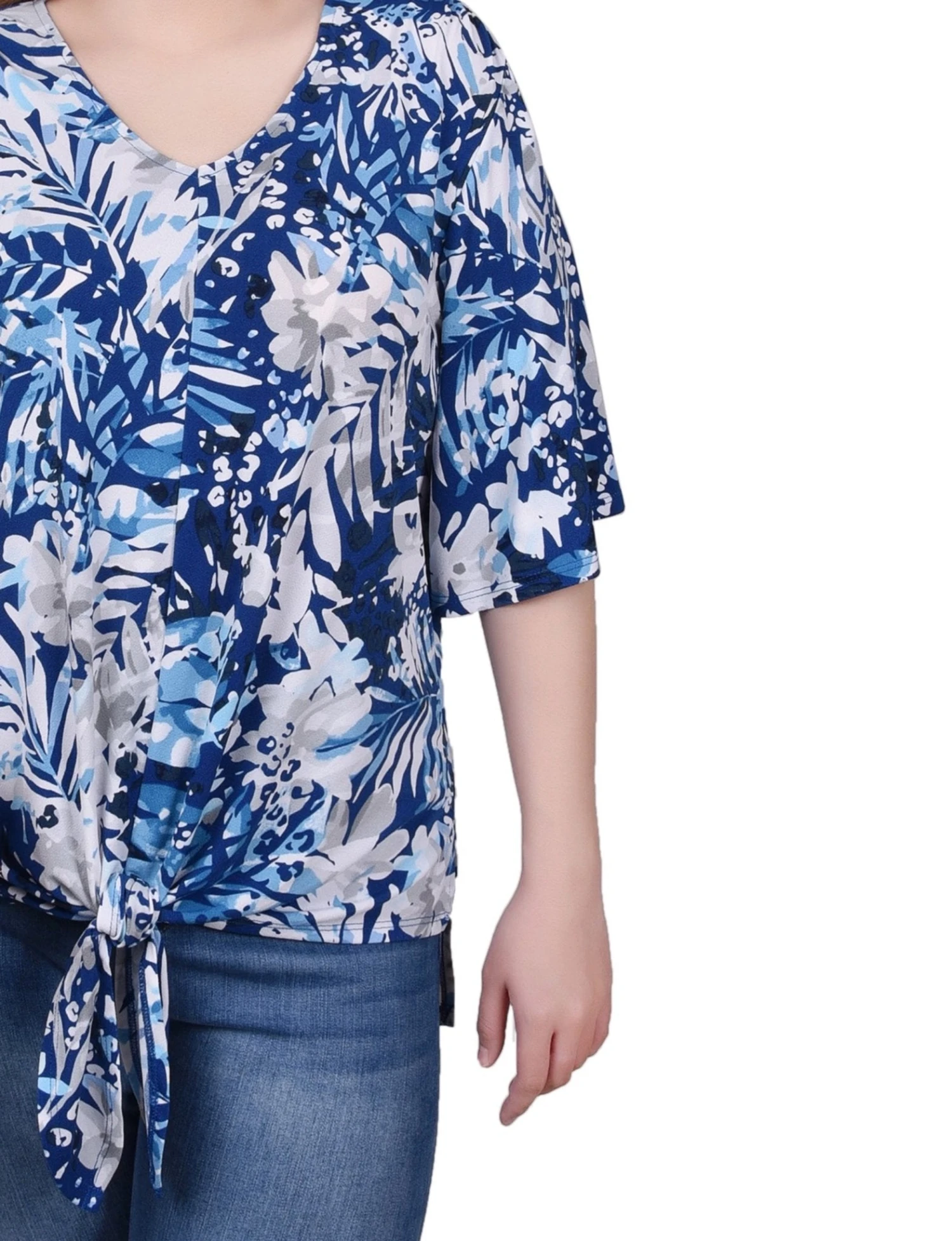 NY Collection Elbow Sleeve Tie-Front Top 7 NY Collection Elbow Sleeve Tie-Front Top - Image 7