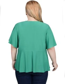 Elegant Plus Size Flutter Sleeve Top with Pearl Flower Waist Detail 11 Elegant Plus Size Flutter Sleeve Top with Pearl Flower Waist Detail -Dressbarn Store ny collection flutter sleeve flower detail top plus 390348