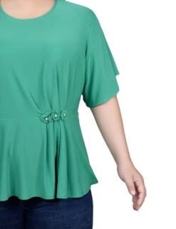 Elegant Plus Size Flutter Sleeve Top with Pearl Flower Waist Detail 10 Elegant Plus Size Flutter Sleeve Top with Pearl Flower Waist Detail -Dressbarn Store ny collection flutter sleeve flower detail top plus 438380