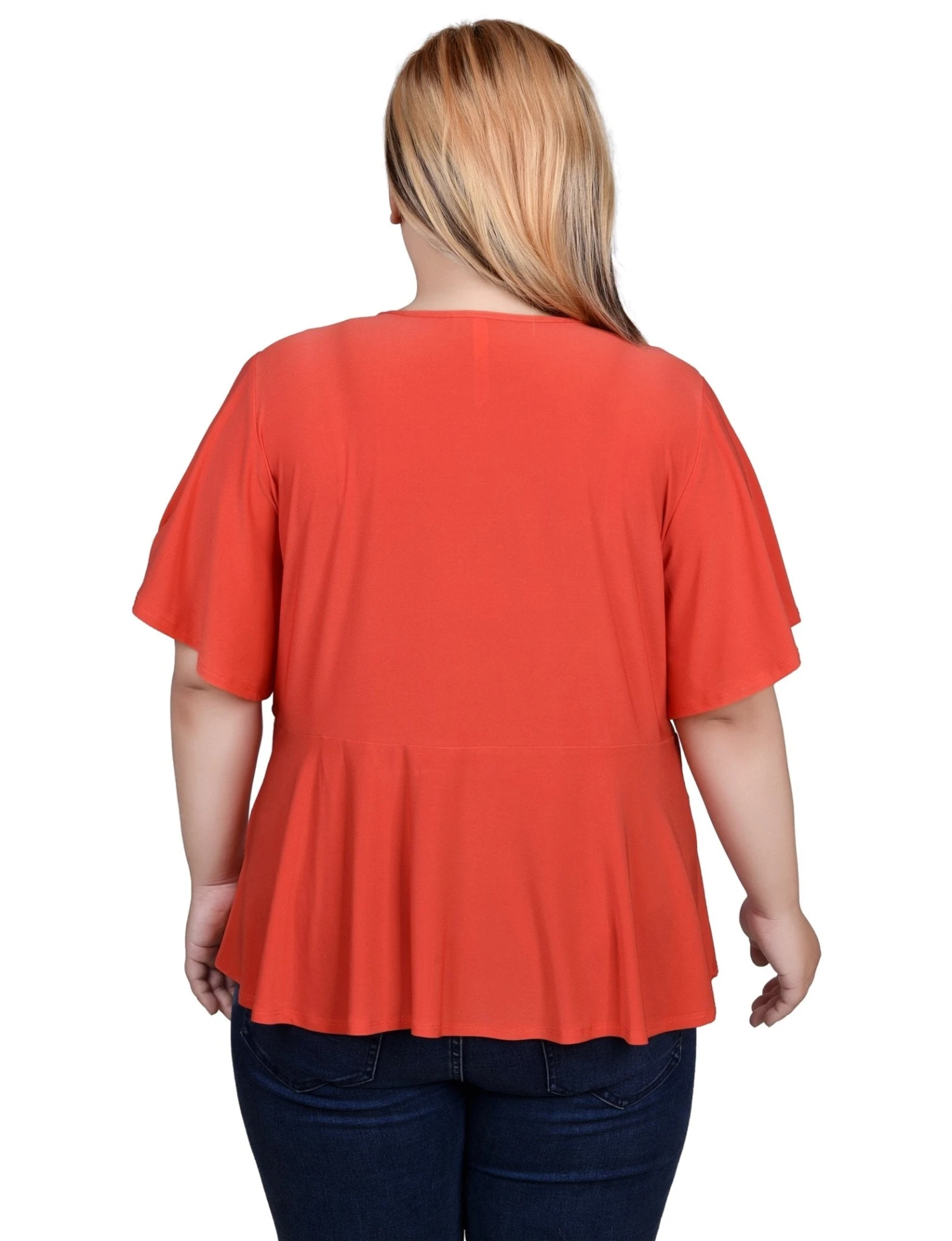 Elegant Plus Size Flutter Sleeve Top with Pearl Flower Waist Detail 8 Elegant Plus Size Flutter Sleeve Top with Pearl Flower Waist Detail - Image 8