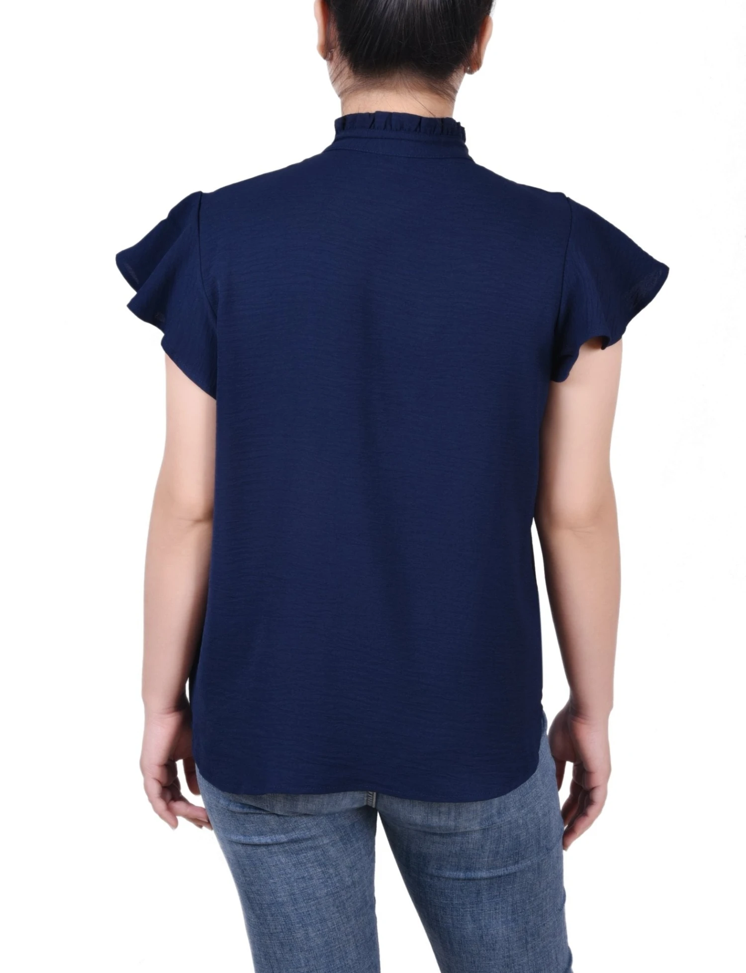 Elegant Petite Flutter Sleeve Ruffle Neck Blouse 3 Elegant Petite Flutter Sleeve Ruffle Neck Blouse - Image 3