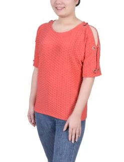 Petite Honeycomb Open Shoulder Tunic with Grommet Accents 13 Petite Honeycomb Open Shoulder Tunic with Grommet Accents -Dressbarn Store ny collection honeycomb open shoulder tunic petite 415402