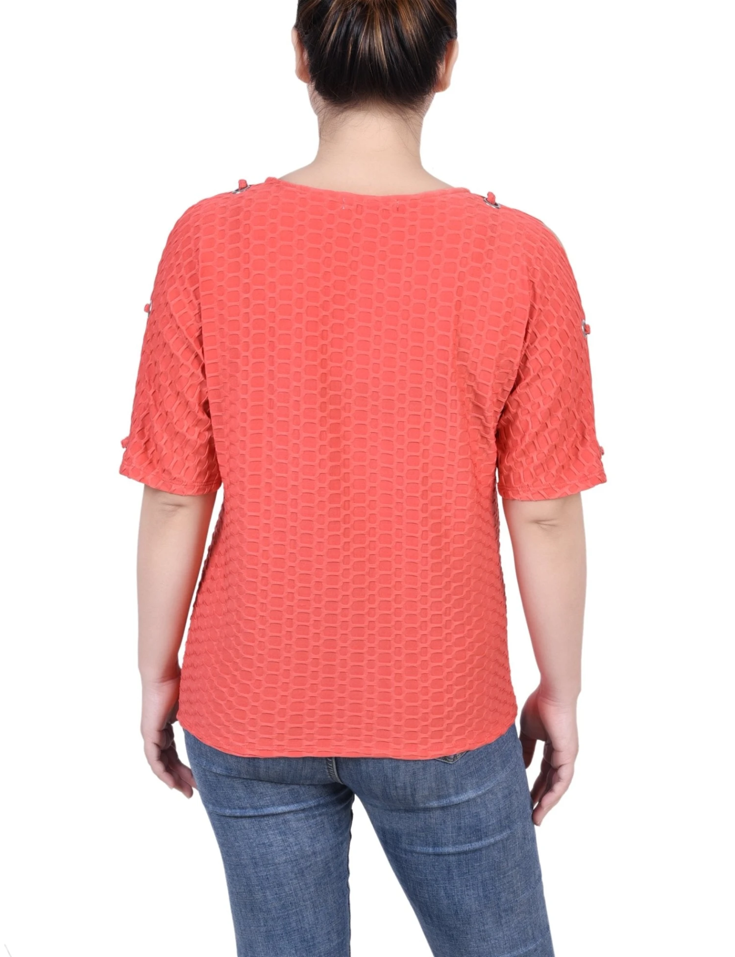 Petite Honeycomb Open Shoulder Tunic with Grommet Accents 8 Petite Honeycomb Open Shoulder Tunic with Grommet Accents - Image 8