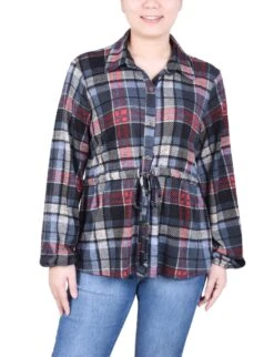 NY Collection Petite Long Dolman Sleeve Drawstring-Waist Tunic Top