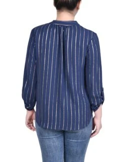 NY Collection Petite Long Sleeve Foil Striped Blouse 15 NY Collection Petite Long Sleeve Foil Striped Blouse -Dressbarn Store ny collection long sleeve foil striped blouse petite 257465