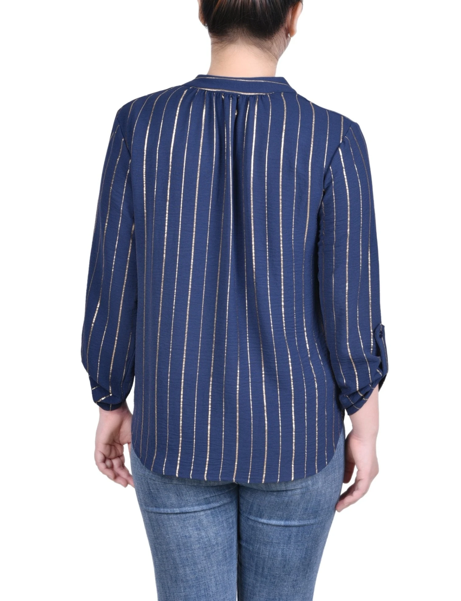 NY Collection Petite Long Sleeve Foil Striped Blouse 4 NY Collection Petite Long Sleeve Foil Striped Blouse - Image 4