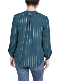 NY Collection Petite Long Sleeve Foil Striped Blouse 23 NY Collection Petite Long Sleeve Foil Striped Blouse -Dressbarn Store ny collection long sleeve foil striped blouse petite 339281