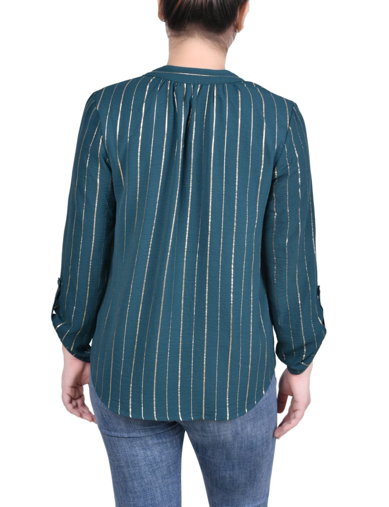 NY Collection Petite Long Sleeve Foil Striped Blouse 12 NY Collection Petite Long Sleeve Foil Striped Blouse - Image 12