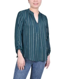 NY Collection Petite Long Sleeve Foil Striped Blouse 20 NY Collection Petite Long Sleeve Foil Striped Blouse -Dressbarn Store ny collection long sleeve foil striped blouse petite 350925
