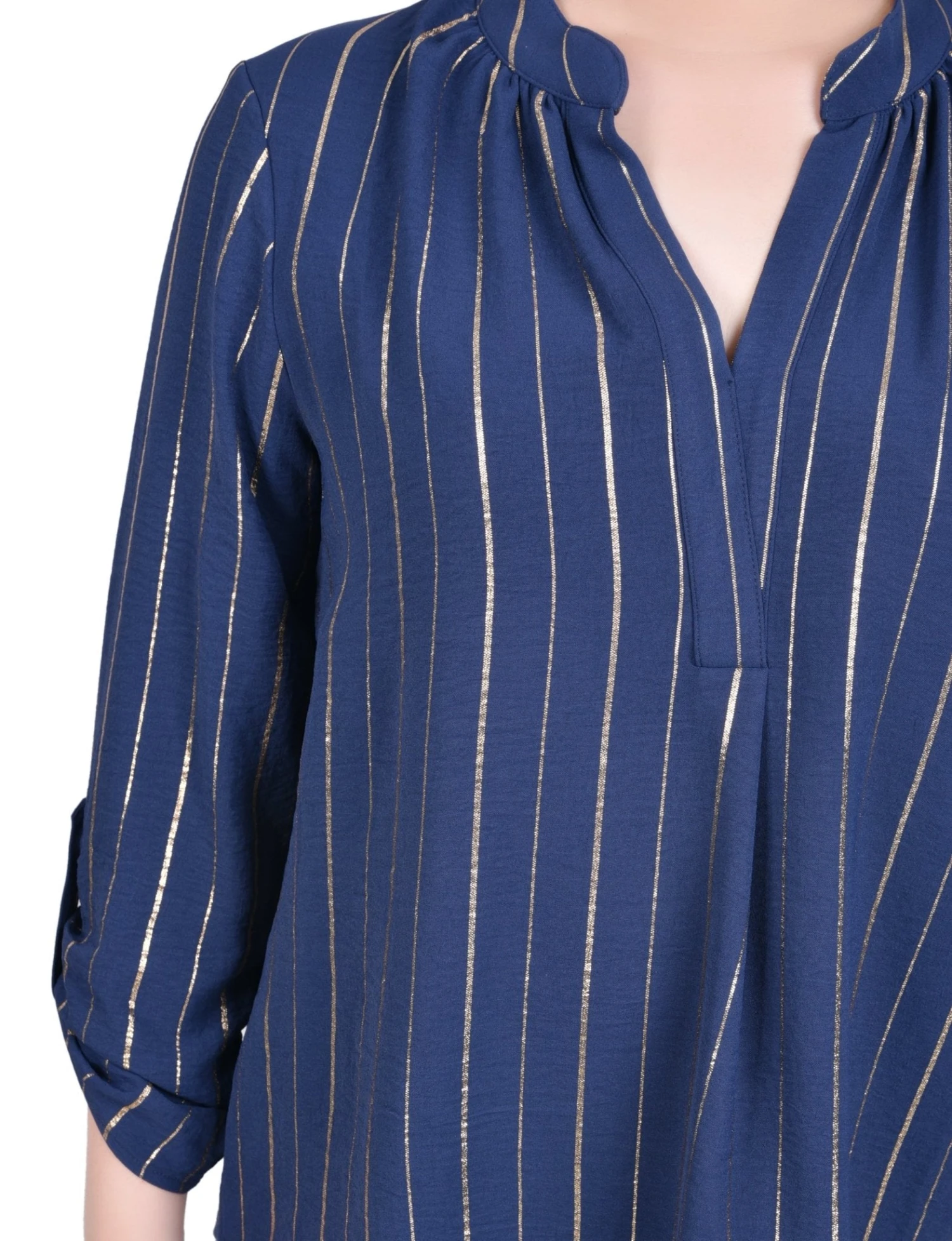 NY Collection Petite Long Sleeve Foil Striped Blouse 3 NY Collection Petite Long Sleeve Foil Striped Blouse - Image 3
