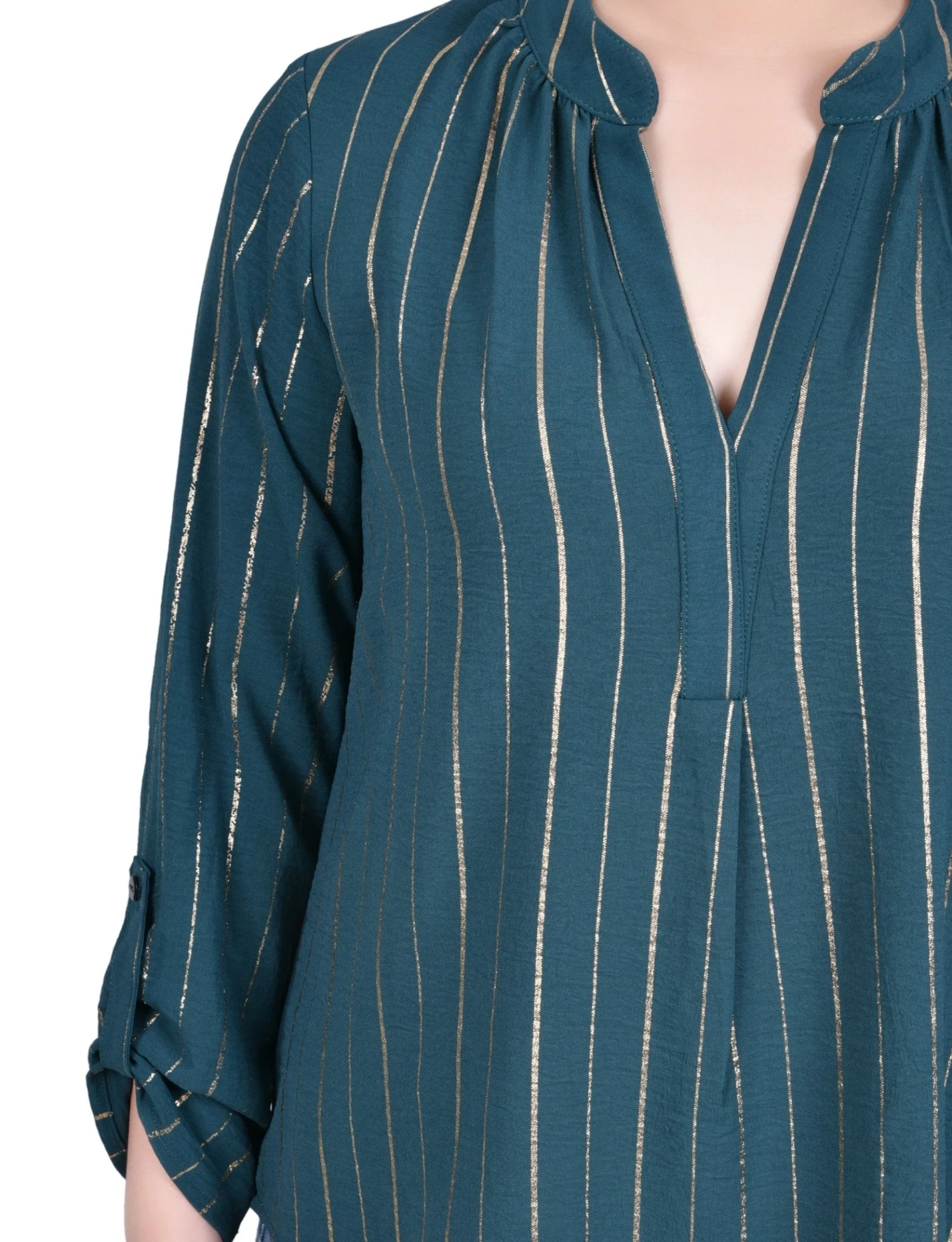 NY Collection Petite Long Sleeve Foil Striped Blouse 11 NY Collection Petite Long Sleeve Foil Striped Blouse - Image 11