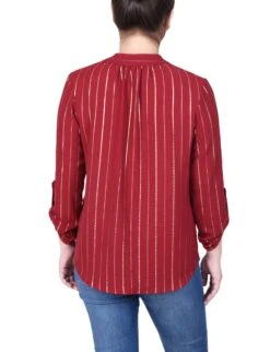 NY Collection Petite Long Sleeve Foil Striped Blouse 19 NY Collection Petite Long Sleeve Foil Striped Blouse -Dressbarn Store ny collection long sleeve foil striped blouse petite 845353
