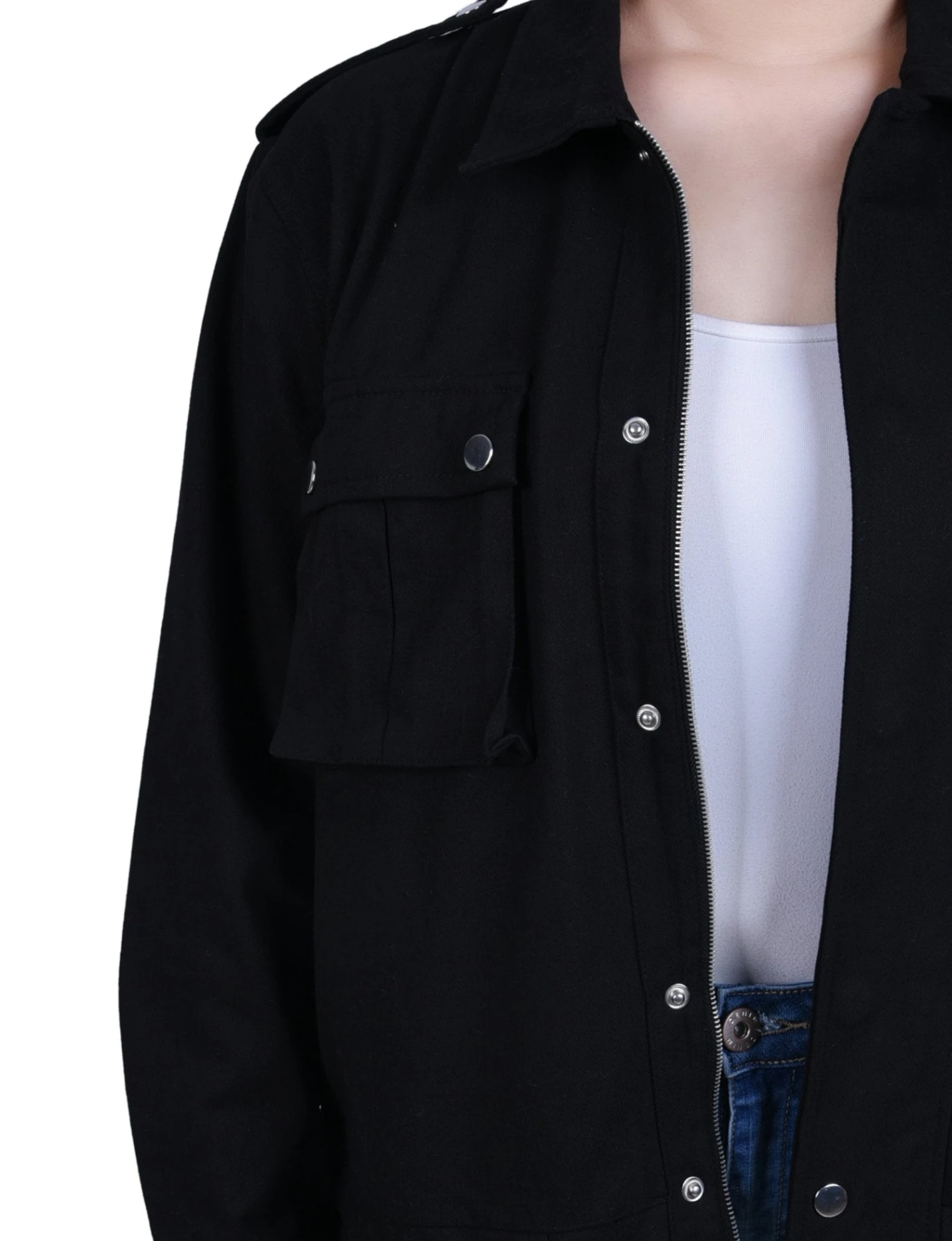 NY Collection Petite Long Sleeve Twill Jacket with Drawstring Waist 3 NY Collection Petite Long Sleeve Twill Jacket with Drawstring Waist - Image 3