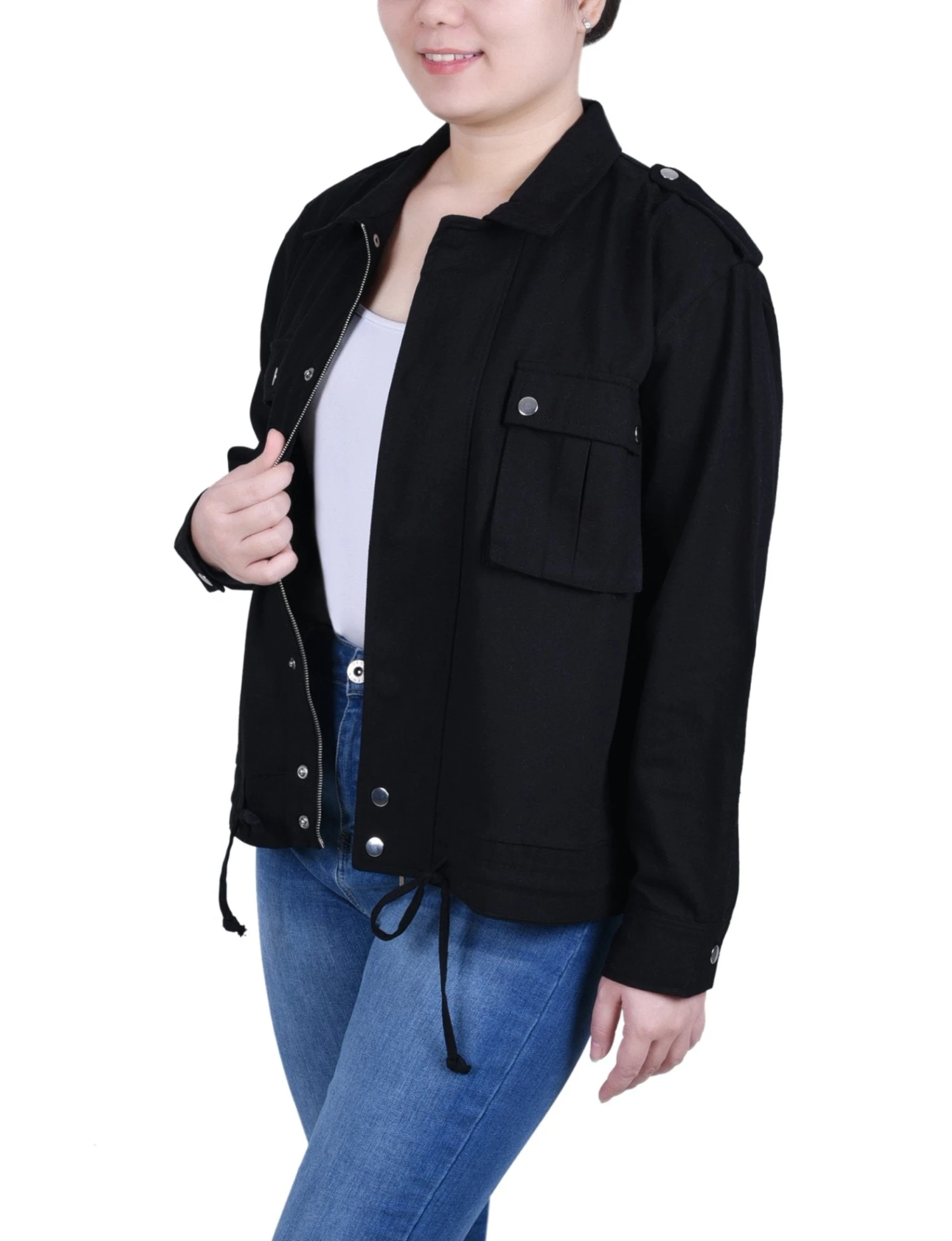 NY Collection Petite Long Sleeve Twill Jacket with Drawstring Waist 2 NY Collection Petite Long Sleeve Twill Jacket with Drawstring Waist - Image 2