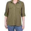 NY Collection Petite Relaxed Fit Roll Tab Blouse