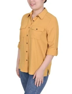 NY Collection Petite Relaxed Fit Roll Tab Blouse 10 NY Collection Petite Relaxed Fit Roll Tab Blouse -Dressbarn Store ny collection roll tab blouse petite 236274