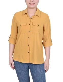 NY Collection Petite Relaxed Fit Roll Tab Blouse 9 NY Collection Petite Relaxed Fit Roll Tab Blouse -Dressbarn Store ny collection roll tab blouse petite 569200