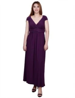 NY Collection Ruched Empire-Waist Maxi Dress