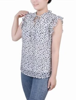 NY Collection Petite Ruffled Sleeve Blouse with Tie Closure -Dressbarn Store ny collection ruffled sleeve blouse with tie closure petite 197218