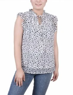 NY Collection Petite Ruffled Sleeve Blouse with Tie Closure -Dressbarn Store ny collection ruffled sleeve blouse with tie closure petite 977358