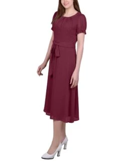 NY Collection Petite Short Sleeve Belted Swiss Dot Midi Dress 10 NY Collection Petite Short Sleeve Belted Swiss Dot Midi Dress -Dressbarn Store ny collection short sleeve belted swiss dot dress petite 304329