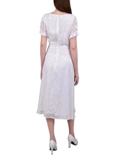 NY Collection Petite Short Sleeve Belted Swiss Dot Midi Dress 8 NY Collection Petite Short Sleeve Belted Swiss Dot Midi Dress -Dressbarn Store ny collection short sleeve belted swiss dot dress petite 404859