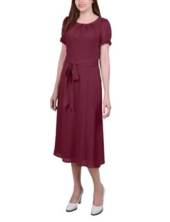 NY Collection Petite Short Sleeve Belted Swiss Dot Midi Dress 9 NY Collection Petite Short Sleeve Belted Swiss Dot Midi Dress -Dressbarn Store ny collection short sleeve belted swiss dot dress petite 625386