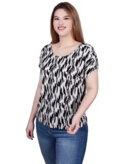 NY Collection Petite Short Sleeve Button-Shoulder Tunic Top 25 NY Collection Petite Short Sleeve Button-Shoulder Tunic Top -Dressbarn Store ny collection short sleeve extended sleeve tunic top petite 222587