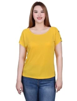 NY Collection Petite Short Sleeve Button-Shoulder Tunic Top 28 NY Collection Petite Short Sleeve Button-Shoulder Tunic Top -Dressbarn Store ny collection short sleeve extended sleeve tunic top petite 281677