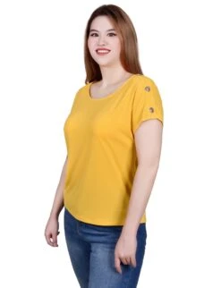 NY Collection Petite Short Sleeve Button-Shoulder Tunic Top 29 NY Collection Petite Short Sleeve Button-Shoulder Tunic Top -Dressbarn Store ny collection short sleeve extended sleeve tunic top petite 294001
