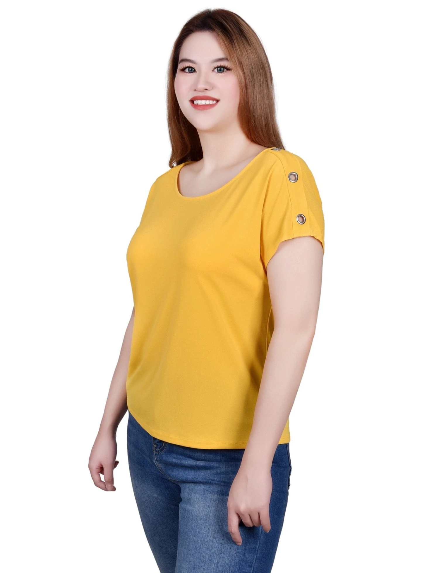 NY Collection Petite Short Sleeve Button-Shoulder Tunic Top 10 NY Collection Petite Short Sleeve Button-Shoulder Tunic Top - Image 10