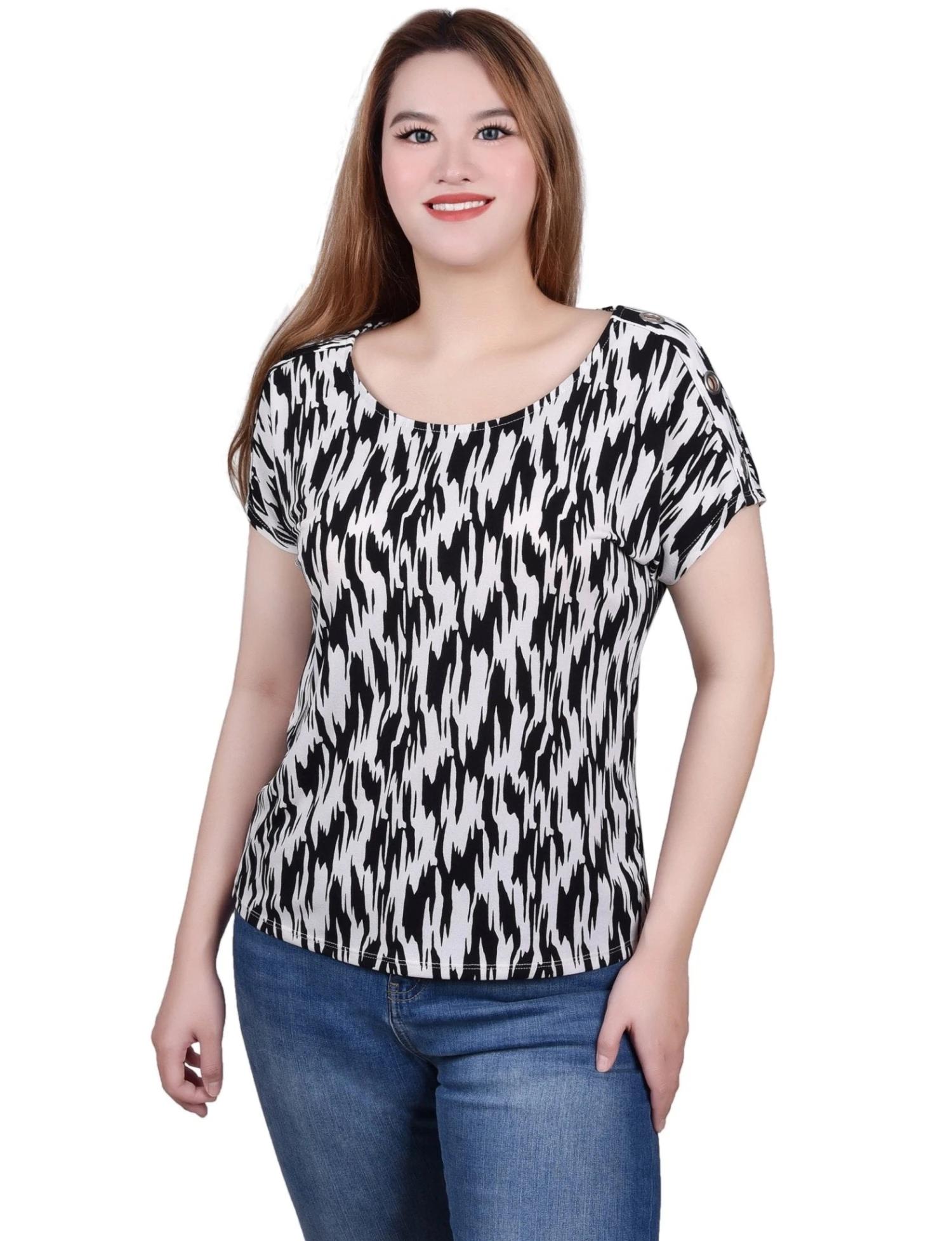 NY Collection Petite Short Sleeve Button-Shoulder Tunic Top 5 NY Collection Petite Short Sleeve Button-Shoulder Tunic Top - Image 5