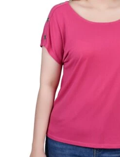 NY Collection Petite Short Sleeve Button-Shoulder Tunic Top 34 NY Collection Petite Short Sleeve Button-Shoulder Tunic Top -Dressbarn Store ny collection short sleeve extended sleeve tunic top petite 555772