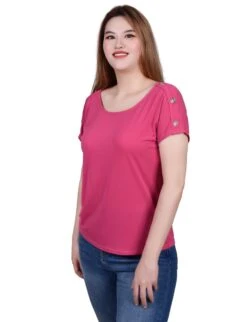 NY Collection Petite Short Sleeve Button-Shoulder Tunic Top 33 NY Collection Petite Short Sleeve Button-Shoulder Tunic Top -Dressbarn Store ny collection short sleeve extended sleeve tunic top petite 619797