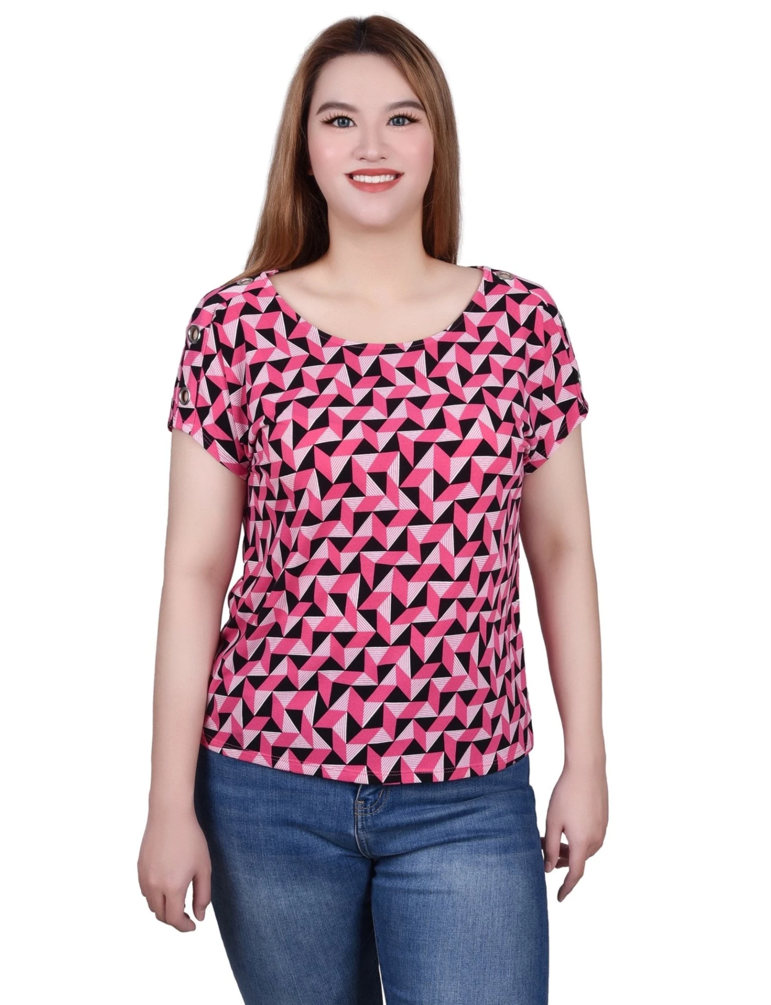 NY Collection Petite Short Sleeve Button-Shoulder Tunic Top 17 NY Collection Petite Short Sleeve Button-Shoulder Tunic Top - Image 17