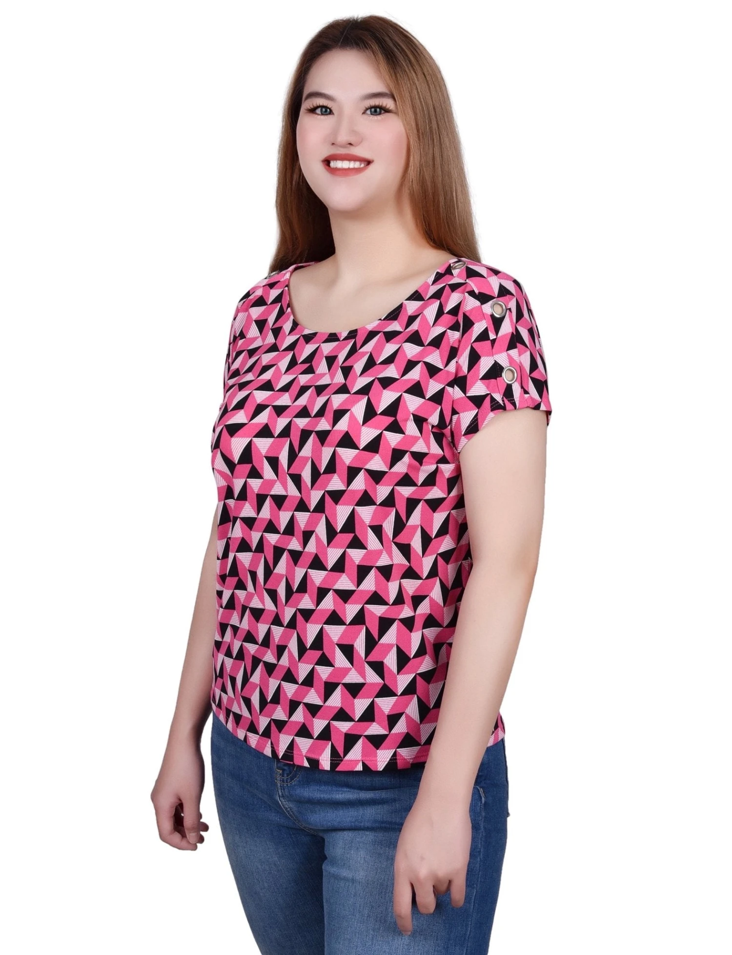 NY Collection Petite Short Sleeve Button-Shoulder Tunic Top 18 NY Collection Petite Short Sleeve Button-Shoulder Tunic Top - Image 18